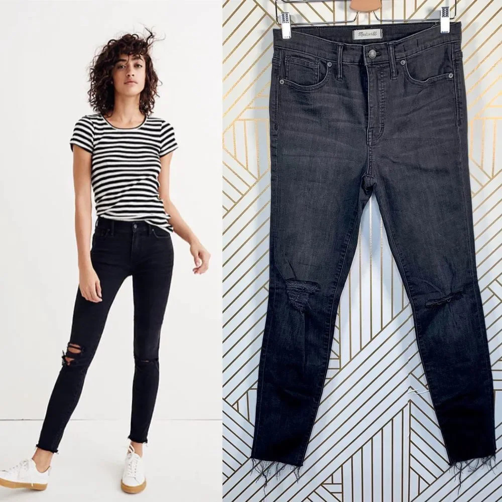 Madewell 9" Mid-Rise Skinny Jeans in Black Sea